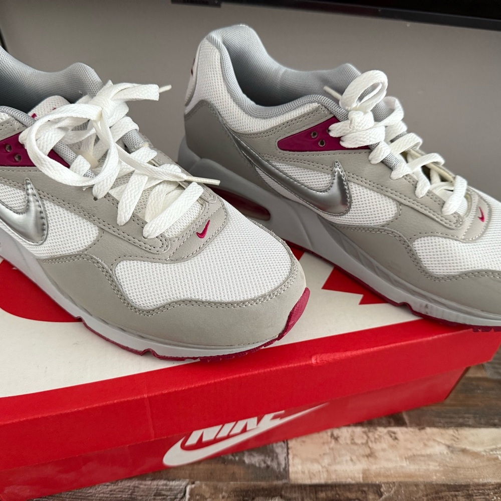 Nike Gray and Pink Retro Sneakers with Mesh Upper